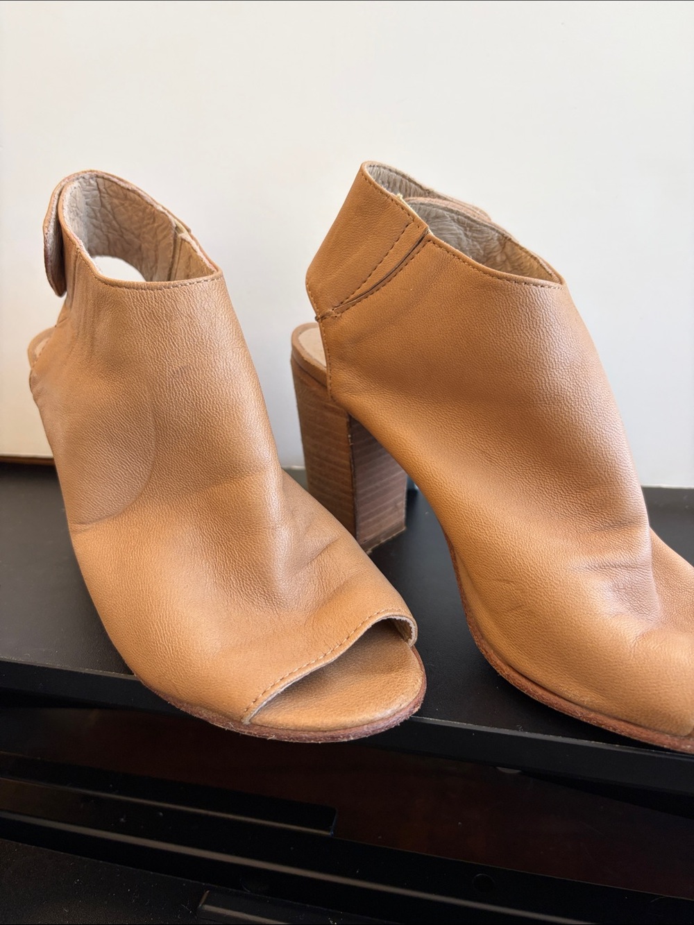 Steve Madden Tan Open-Toe Block Heel Booties